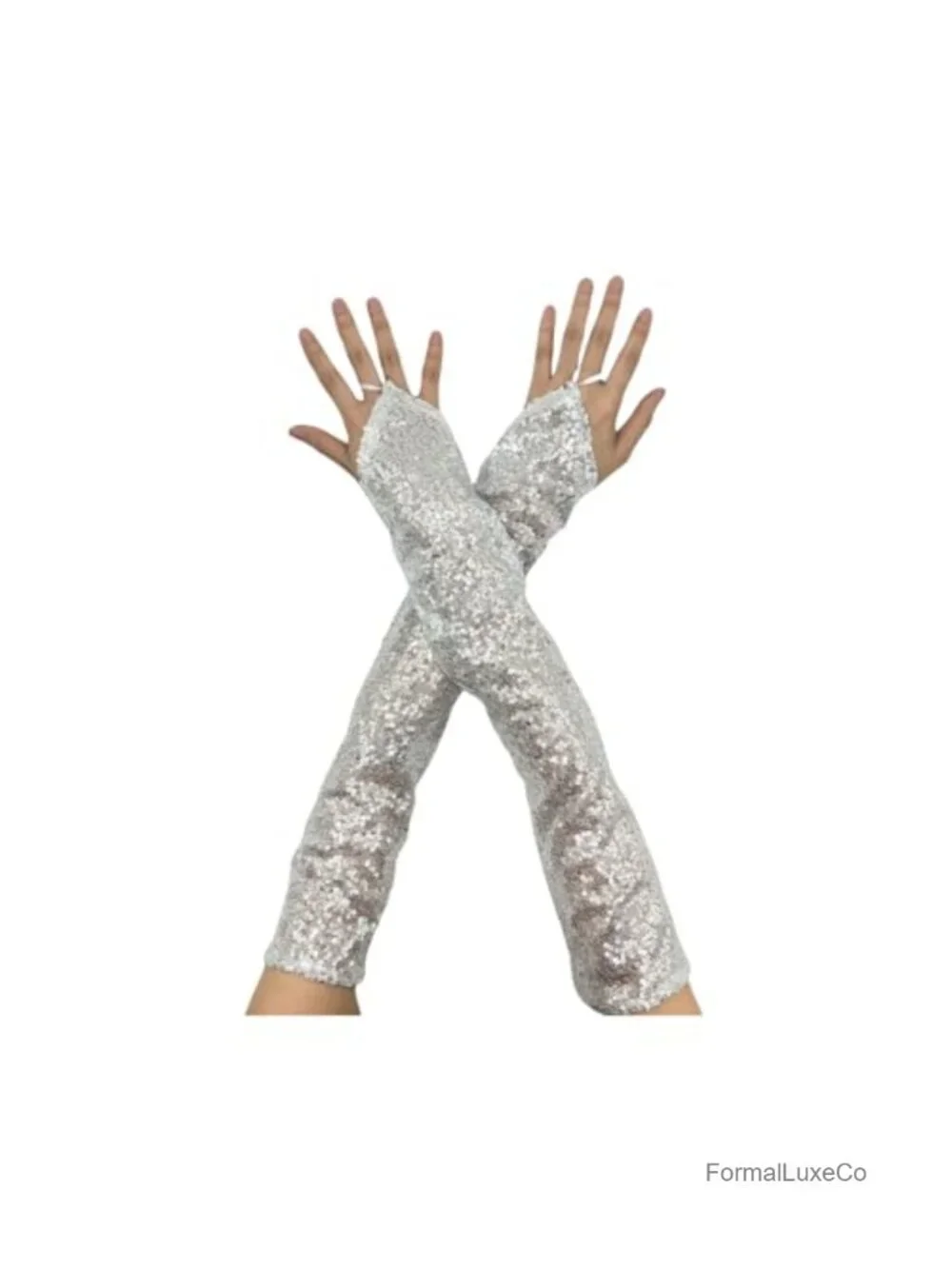 Sequins Lace Fingerless Gloves Long Elbow Length for Wedding Prom Party